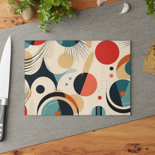 Abstract Elegance: Midcentury Modern Glass Cutting Board with Modern Abstract Art and Vintage Fashion