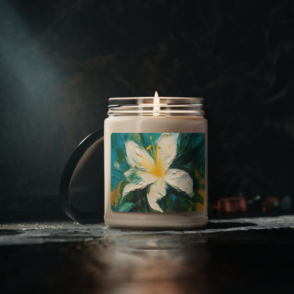 Floral Symphony: Scented Soy Candle featuring an Abstract Oil Painting of Jasmine