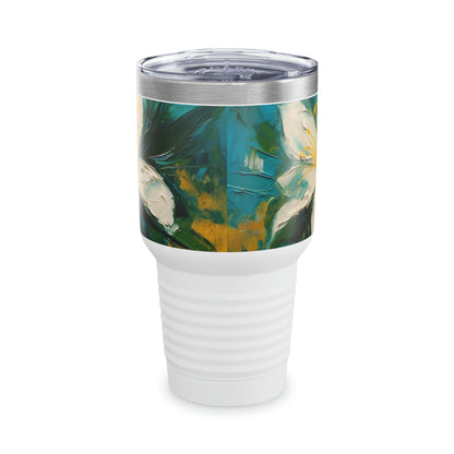 Floral Fusion: Abstract Oil Painting of Jasmine adorning Ringneck Tumbler