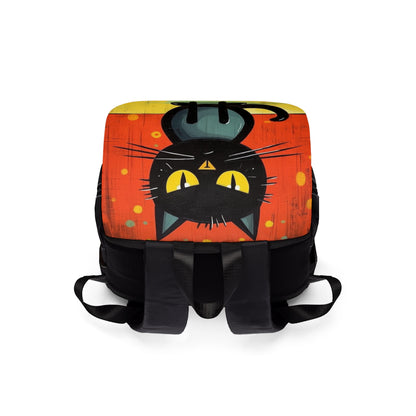 Fashionably Retro Feline: Midcentury Modern Unisex Casual Shoulder Backpack with a Vintage Cat-Inspired Flair