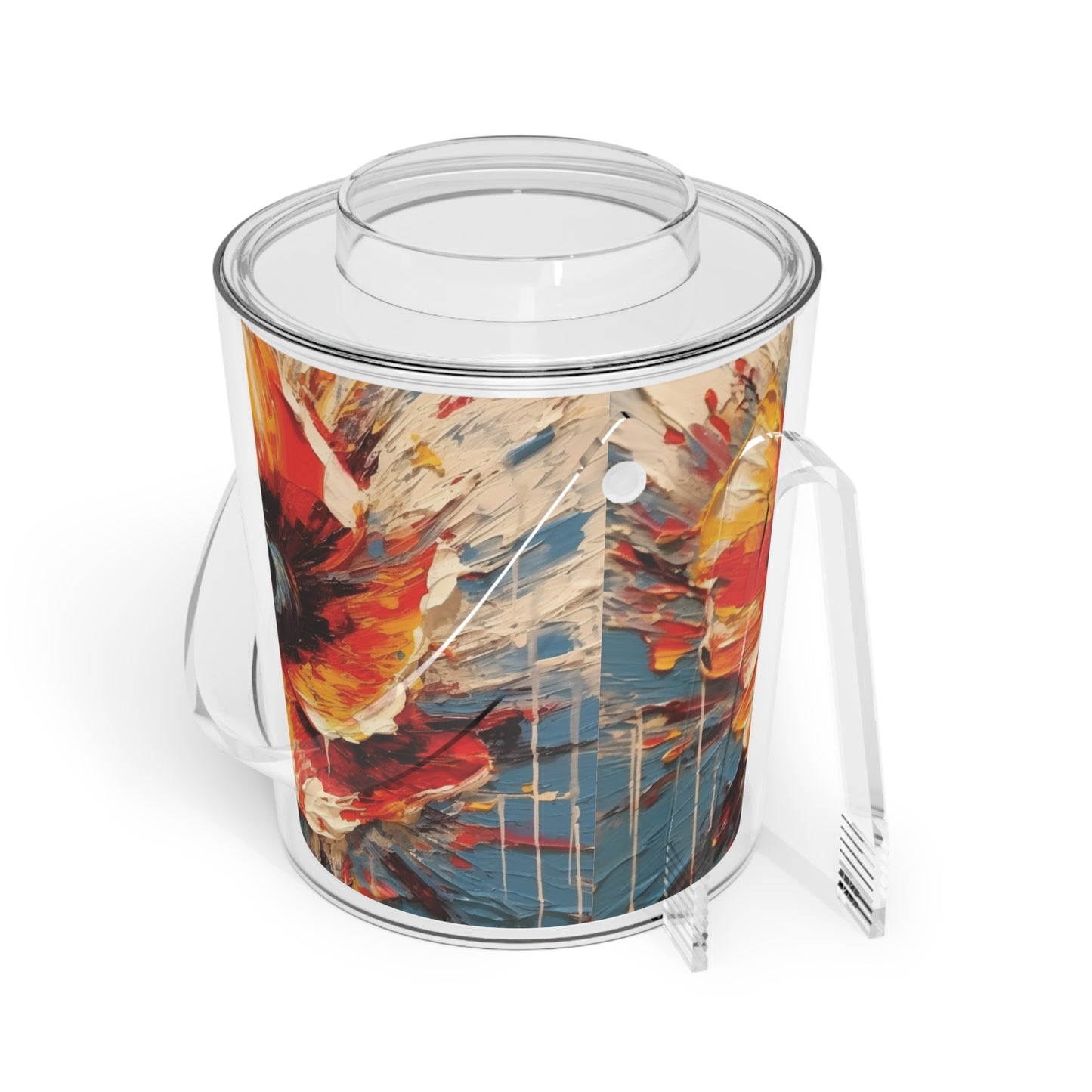 Poppy Symphony: Ice Bucket with Tongs with Abstract Floral Artwork