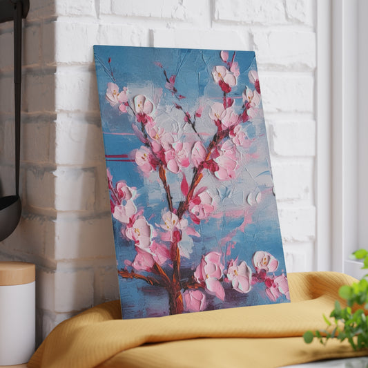 Glass Cutting Board with Abstract Cherry Blossom Drawing: Embrace the Serenity