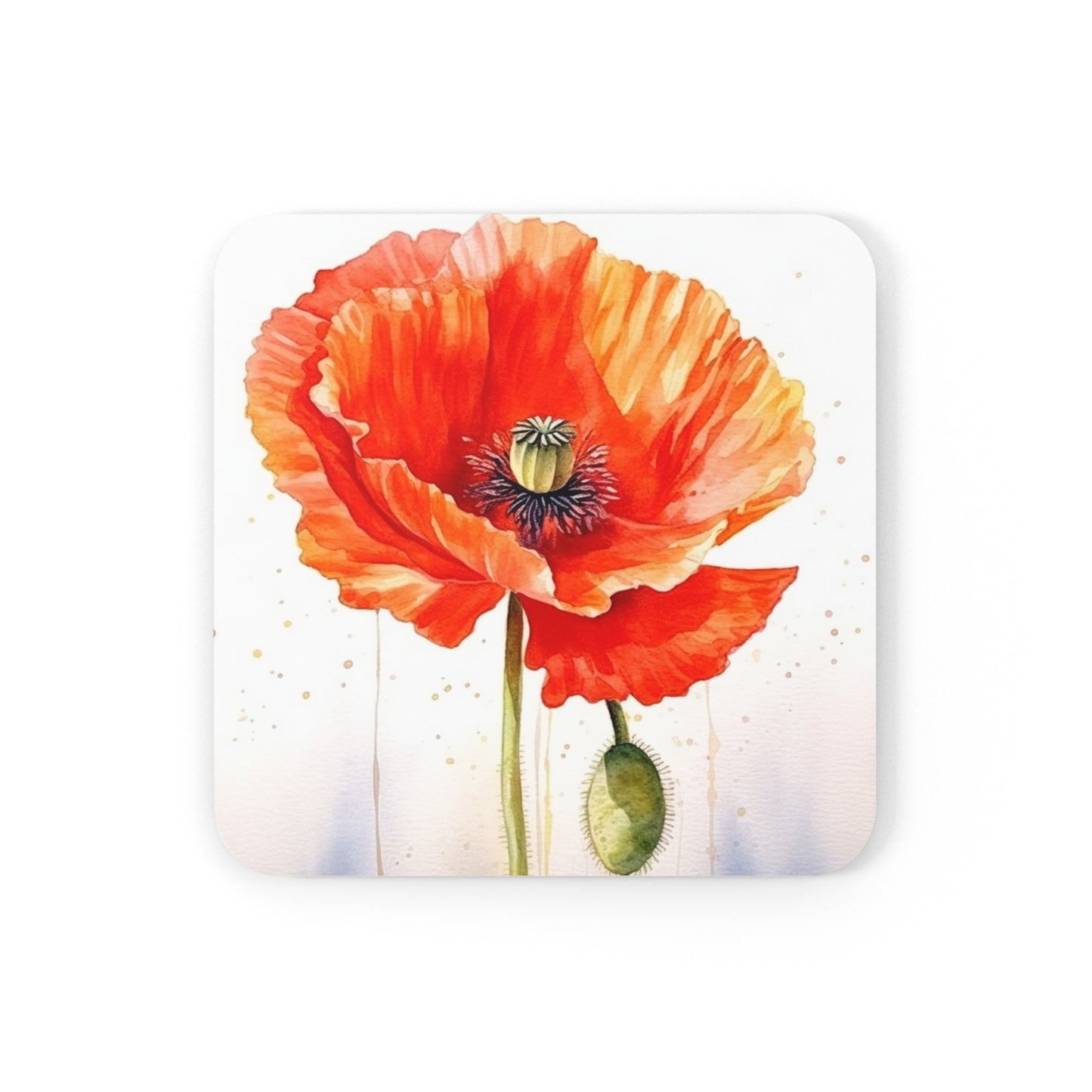 Watercolor Poppy Garden Corkwood Coaster Set: Unleash the Beauty of Nature