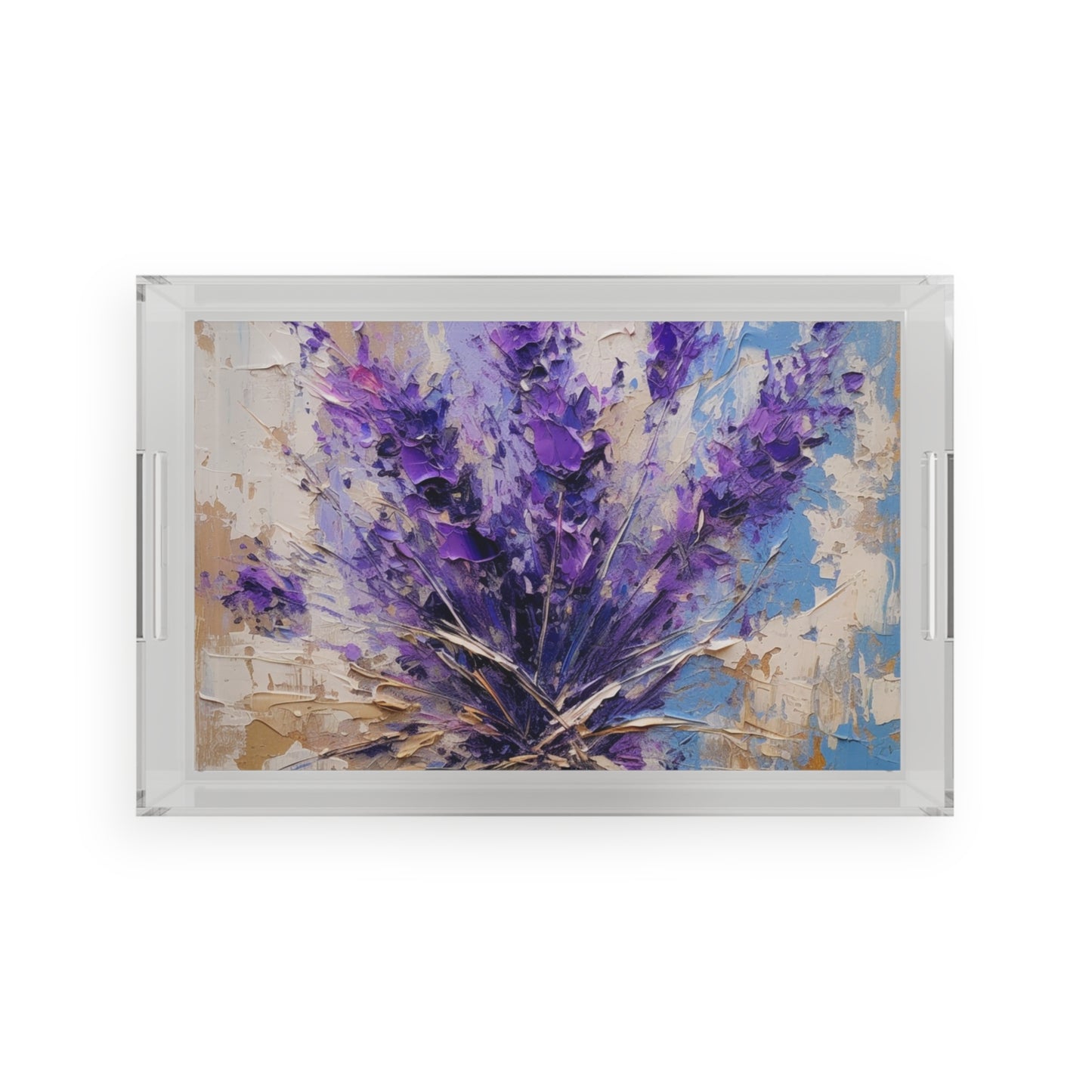 Vibrant Lavender Art on Acrylic Serving Tray: A Floral Delight for Your Senses