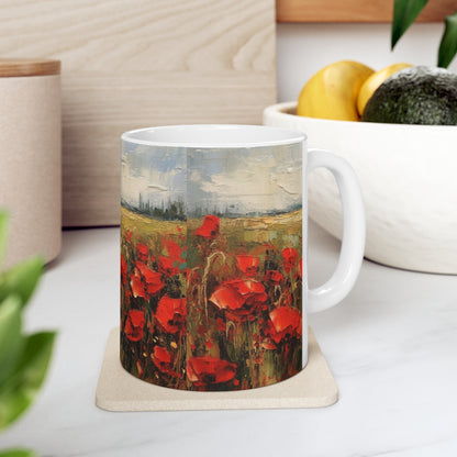 Abstract Poppy Fields: Ceramic Mug for Artistic Inspiration