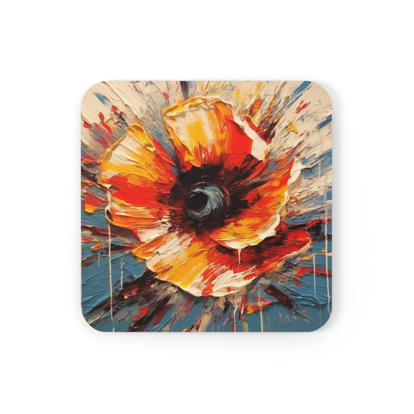 Poppy Symphony: Corkwood Coaster Set with Abstract Floral Artwork