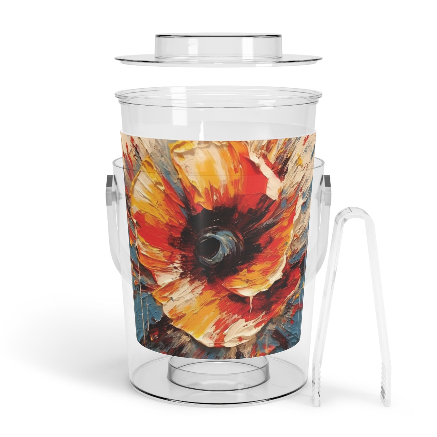 Poppy Symphony: Ice Bucket with Tongs with Abstract Floral Artwork