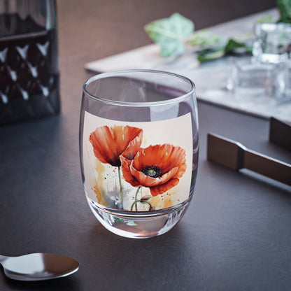 Whimsical Poppy Flower Watercolor Whiskey Glass: An Artistic Delight