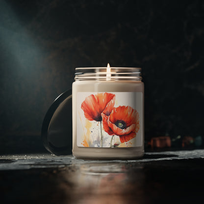 Whimsical Poppy Flower Watercolor Scented Soy Candle: An Artistic Delight