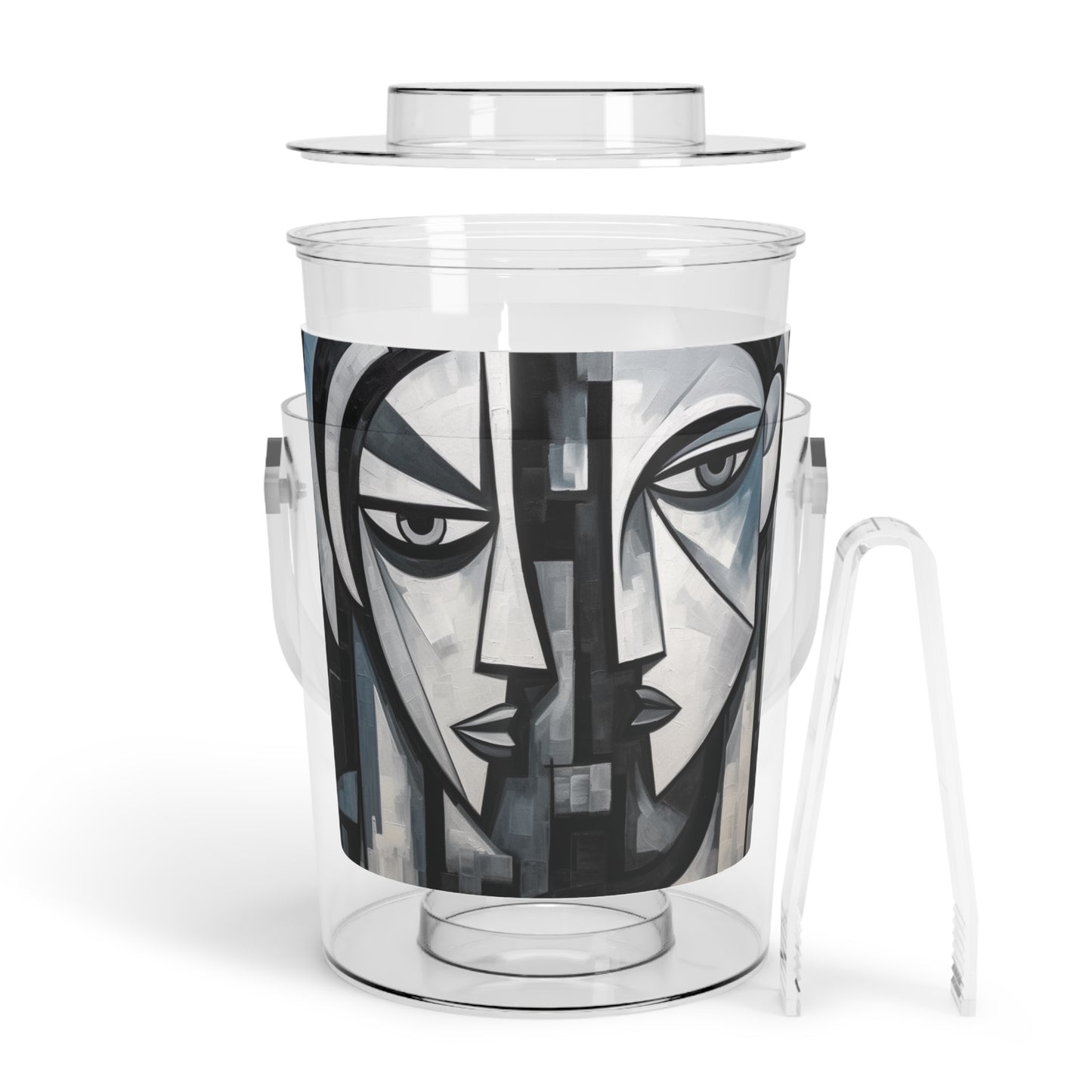 Cubist Paintings Ice Bucket with Tongs: Captivating Brush Strokes in Every Refreshing Drink