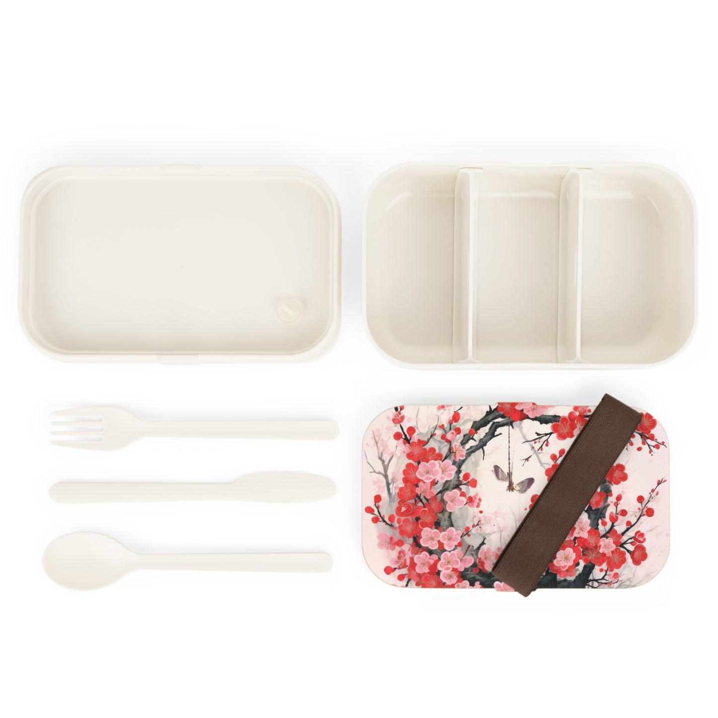 Cherry Blossom Delight: Bento Box Adorned with Intricate Flower Drawings and Artistry