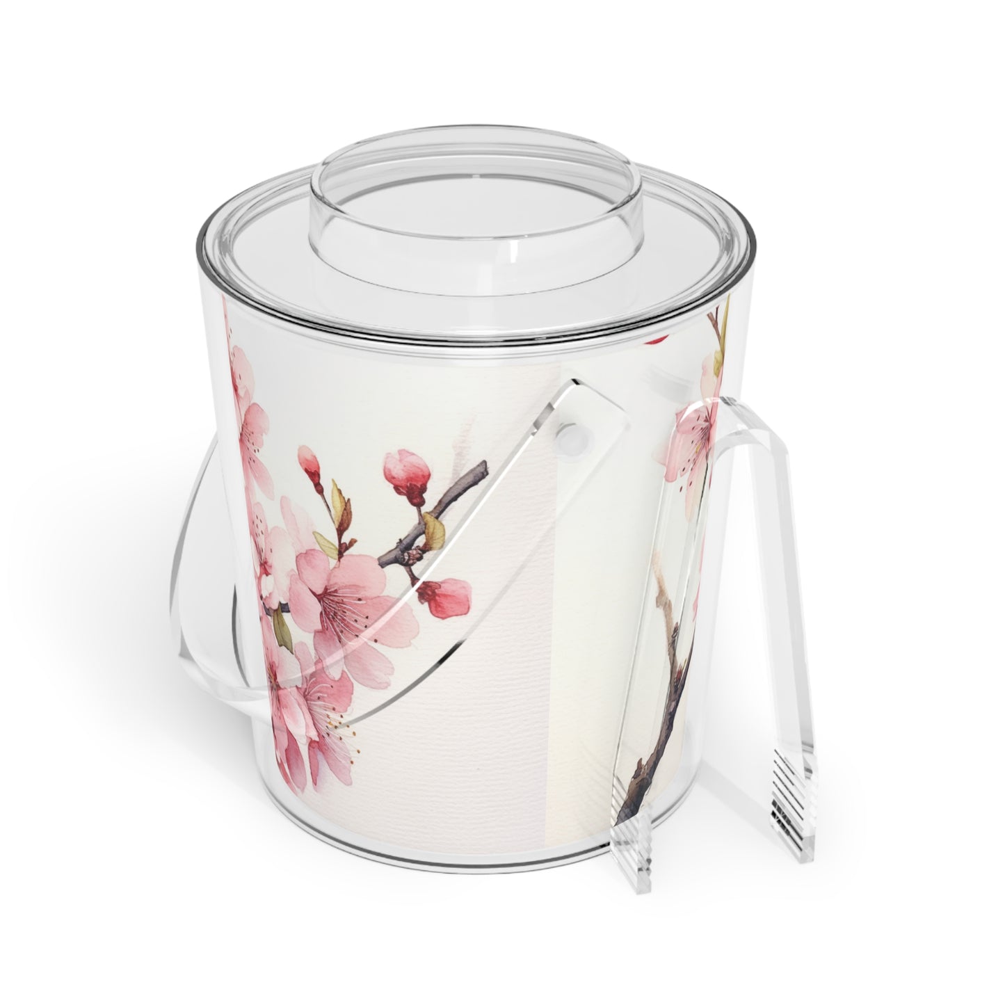 Watercolor Cherry Blossom Ice Bucket with Tongs