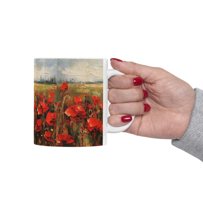 Abstract Poppy Fields: Ceramic Mug for Artistic Inspiration