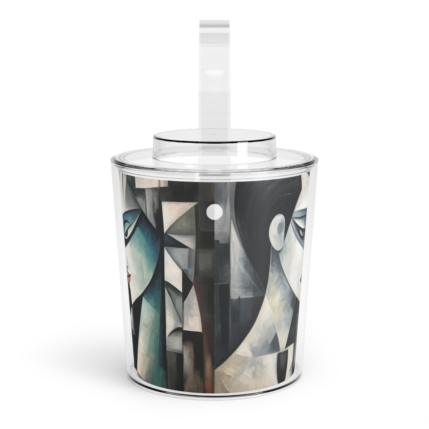 Ice Bucket with Tongs with Cubist Art: Sip with Artistic Finesse and Abstract Flair
