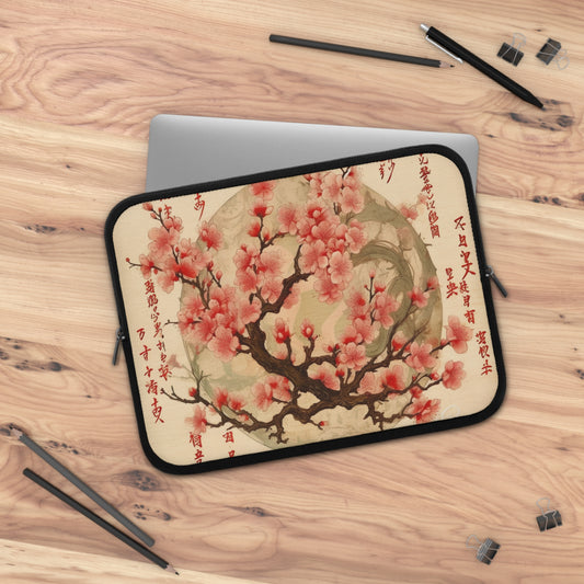 Whimsical Blossom Dreams: Laptop Sleeve with Delightful Flower Drawings and Cherry Blossoms