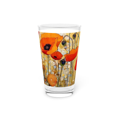 Elevate Your Sip: Pint Glass Adorned with Gustav Klimt's Poppies