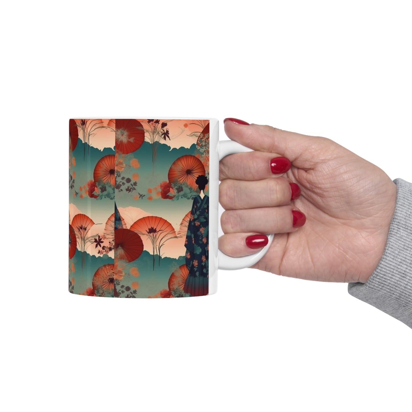 Ceramic Mug: Traditional Kimono Elegance - A Fusion of Culture and Style in Your Hands