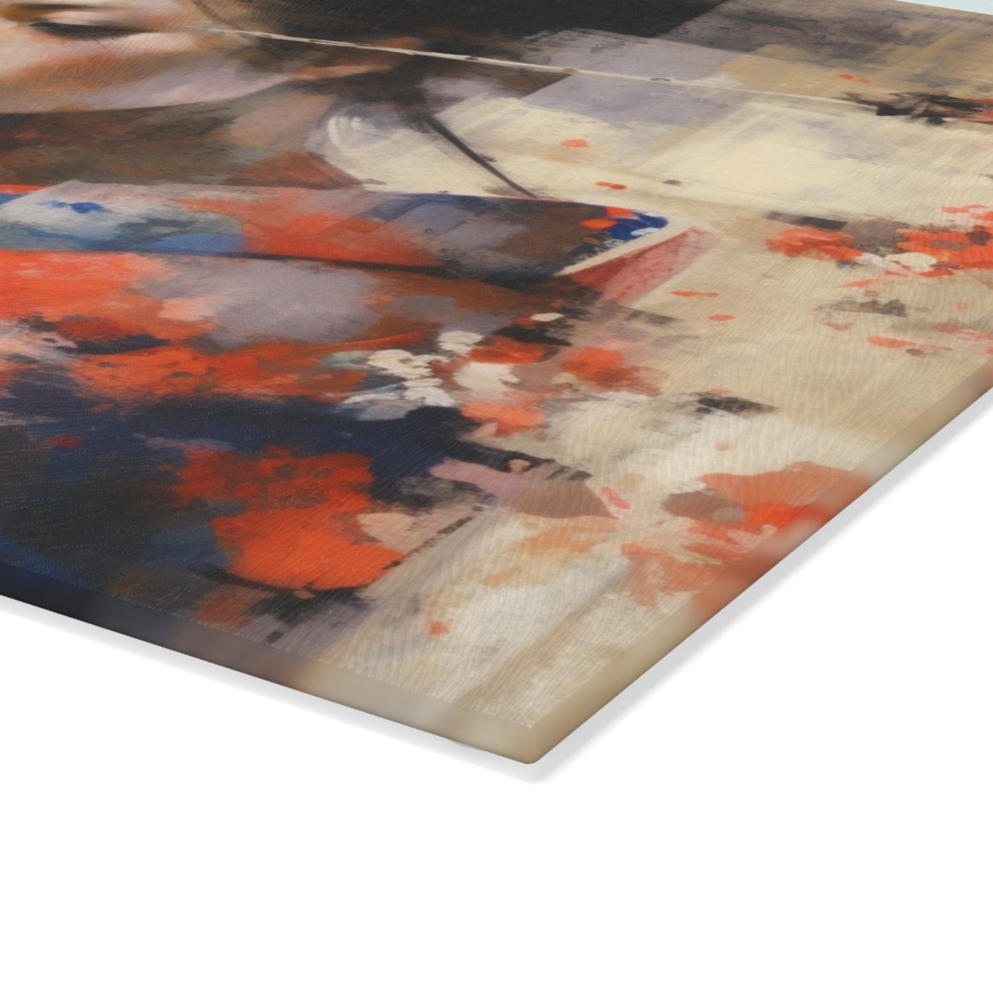 Japanese-Inspired Abstract Oil Painting Glass Cutting Board: Celebrating Geisha Beauty