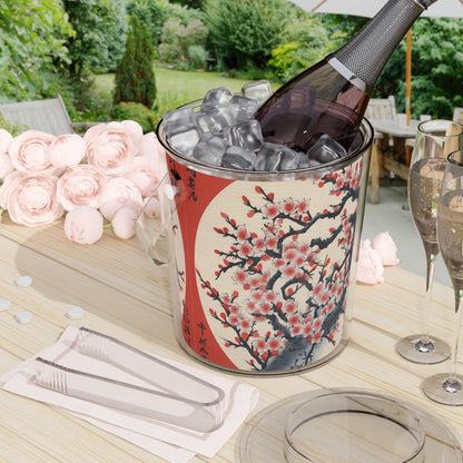 Enchanting Petal Symphony: Ice Bucket with Tongs Celebrating Cherry Blossom Tree Drawings