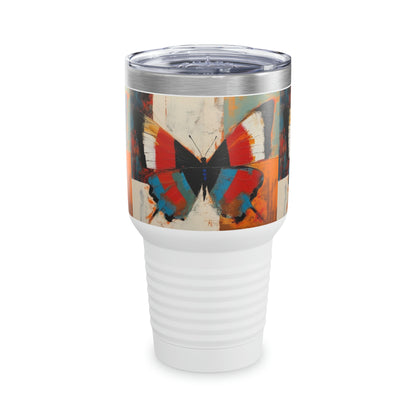 Bauhaus-Inspired Butterfly Symphony: Ringneck Tumbler with Vibrant Colors and Intricate Details