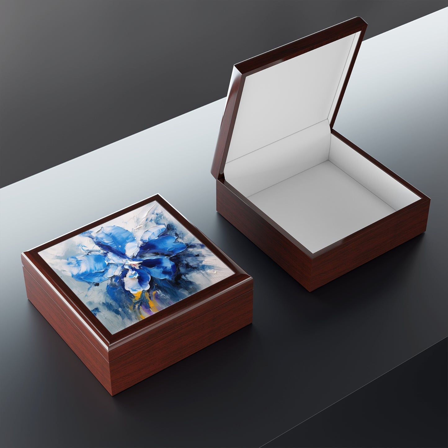 Jewelry Box with Blue Orchid Drawing: A Delicate Tribute to Nature's Splendor