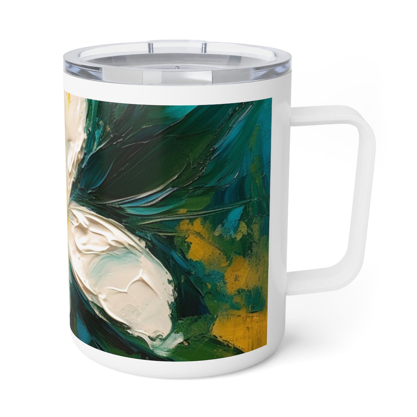 Floral Symphony: Insulated Coffee Mug featuring an Abstract Oil Painting of Jasmine