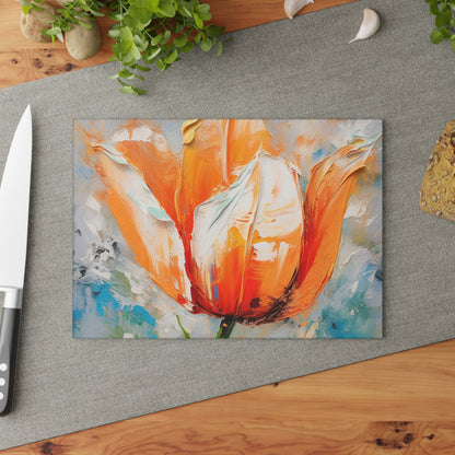 Glass Cutting Board with Vibrant Orange Tulip: Embrace the Beauty of Nature