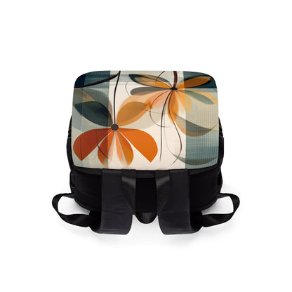 Botanical Chic: Flower Drawings and Minimalist Unisex Casual Shoulder Backpack Design with Midcentury Flair