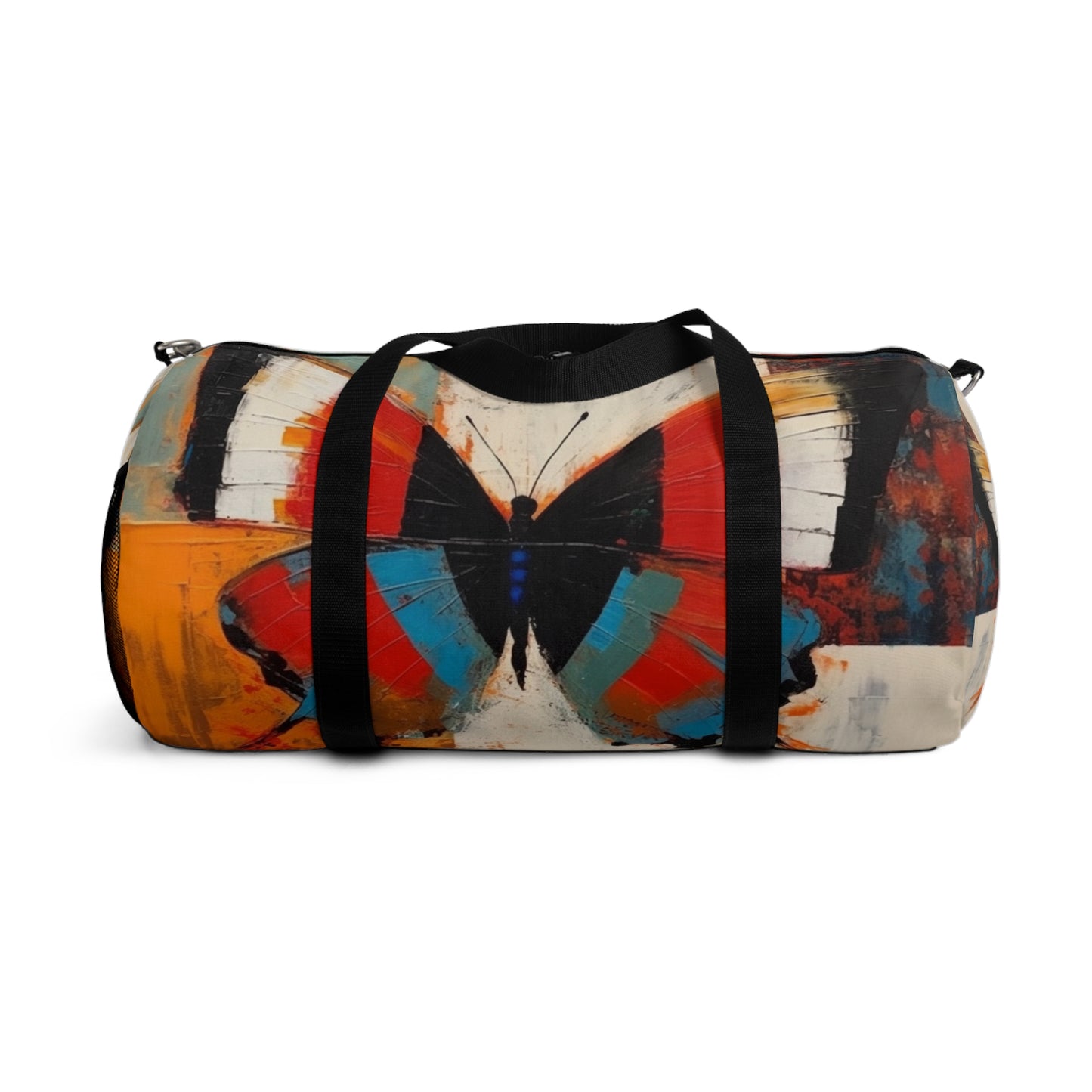 Bauhaus-Inspired Butterfly Symphony: Duffel Bag  with Vibrant Colors and Intricate Details