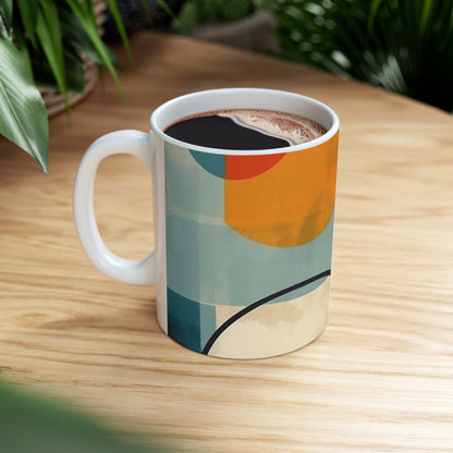 Retro Geometric Charm: Vintage Fashion-Inspired Coffee Mug with Midcentury Modern Touches