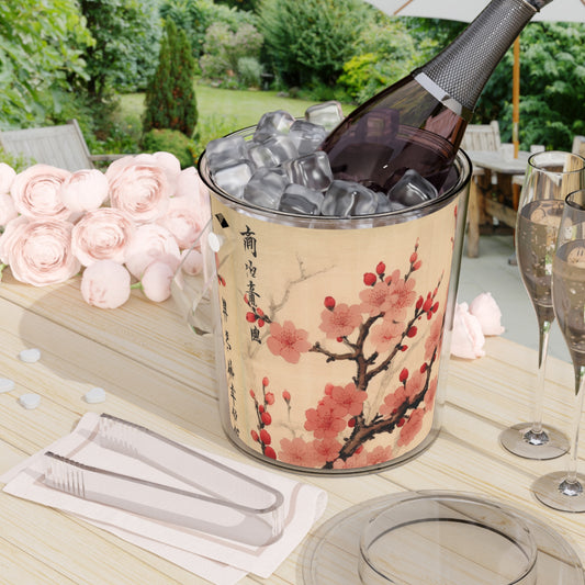 Floral Fusion: Ice Bucket with Tongs Merging Cherry Blossom Beauty and Artistic Flower Drawings