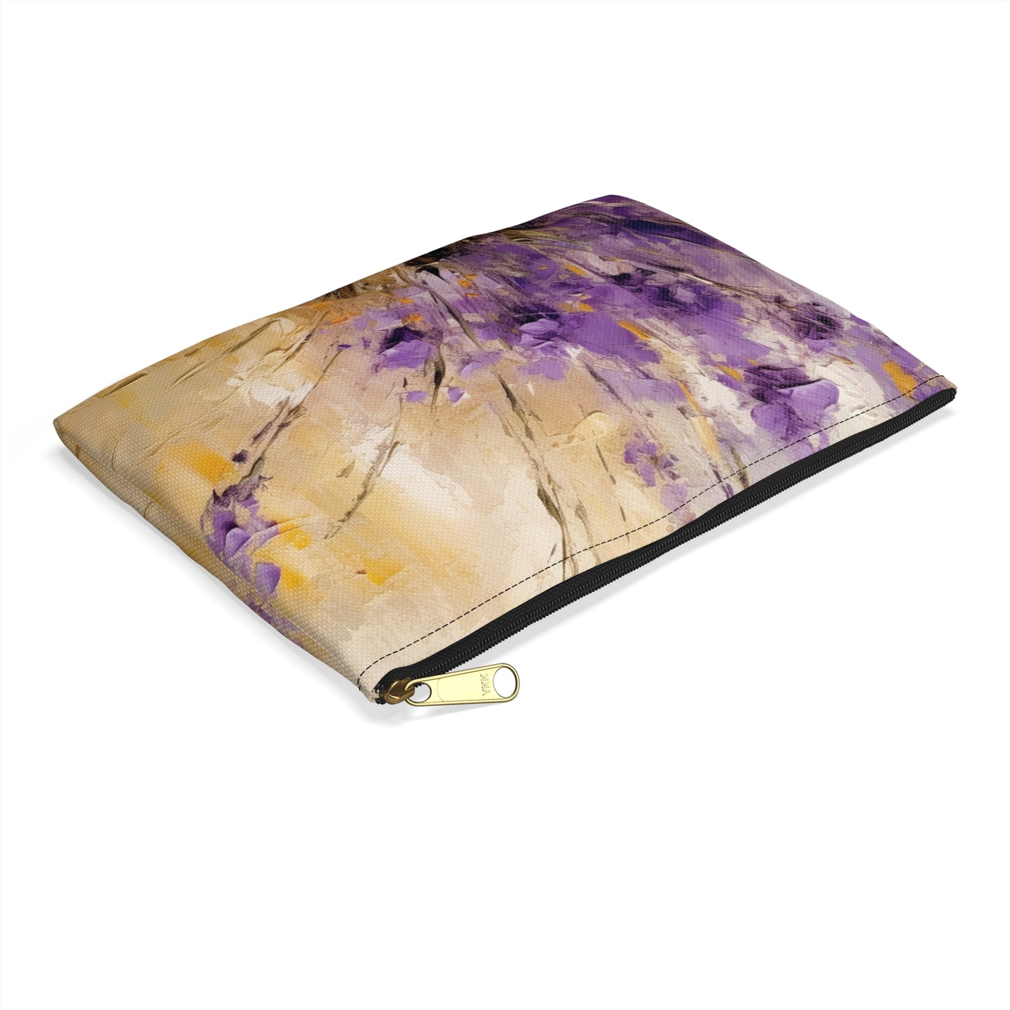 Expressive Lavender Drawing on Accessory Pouch: A Symphony of Colors and Petals