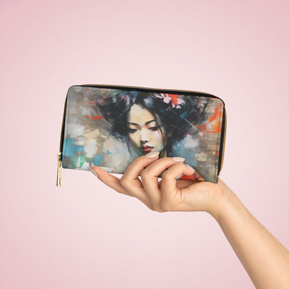 Zipper Wallet with Geisha Art: Style with Japanese Artistic Flair