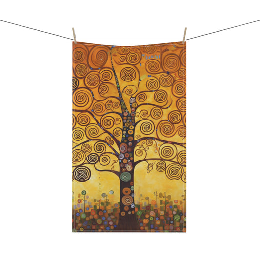 Symbolic Harmony: Gustav Klimt Tree of Life Kitchen Towel, Embrace Artistic Elegance