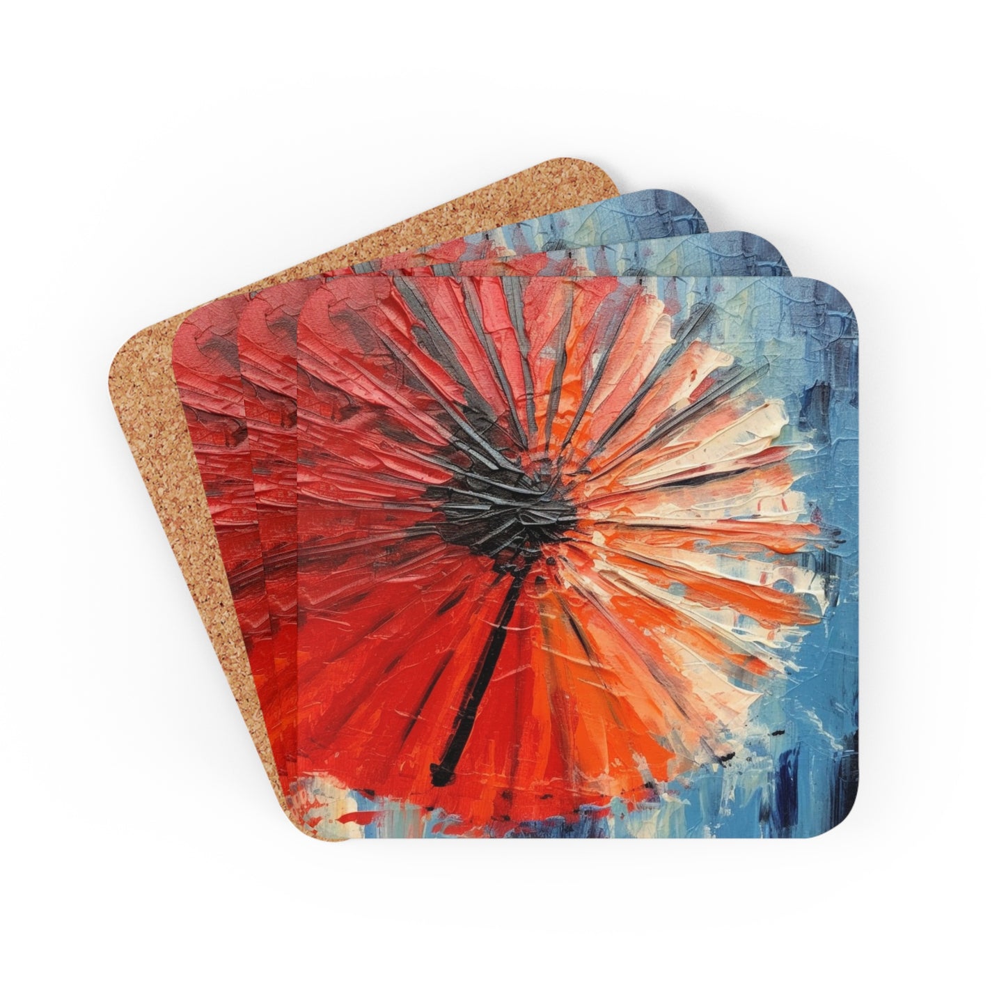 Umbrella Painting Corkwood Coaster Set: Channel Your Inner Artist with Abstract Oil Paint