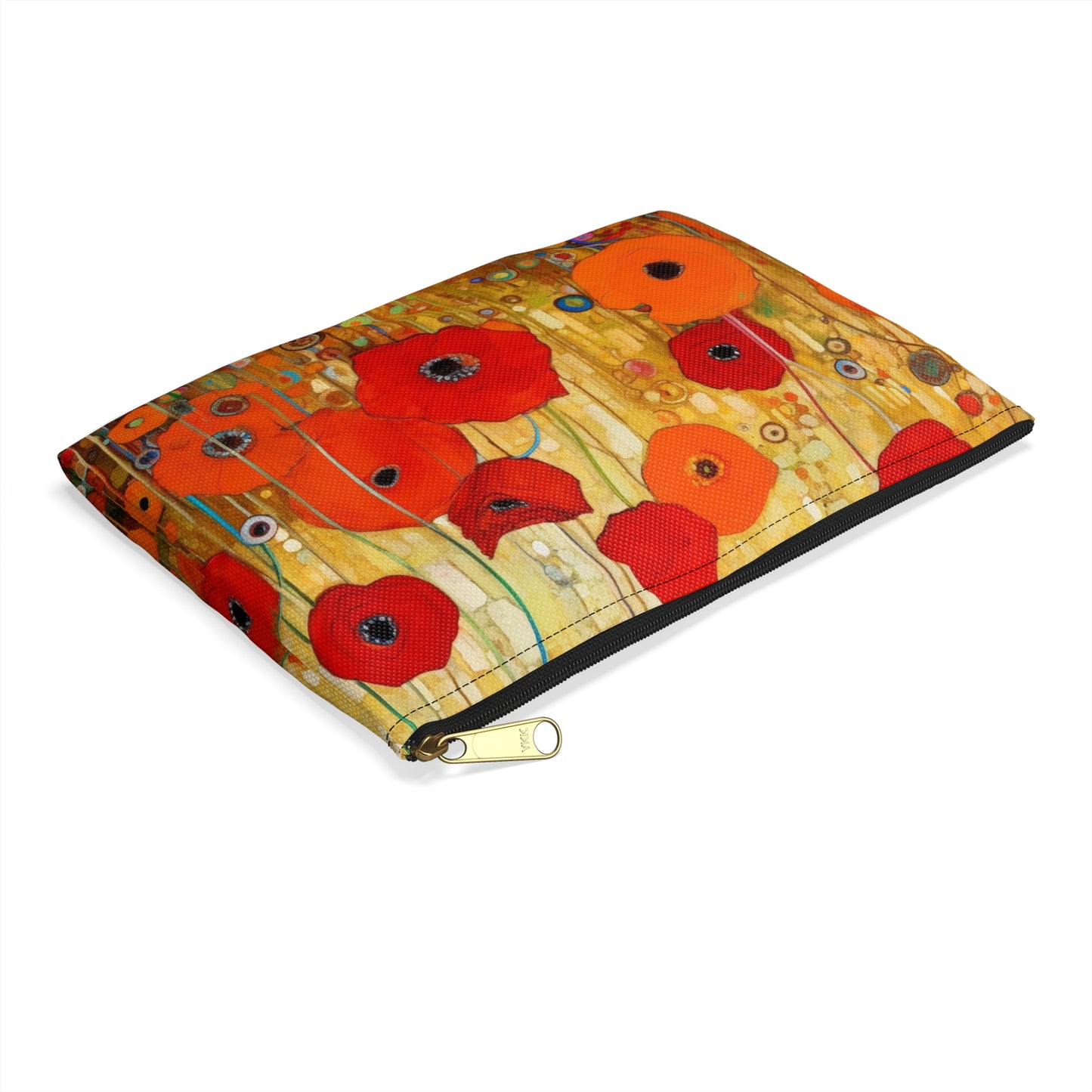 Floral Symphony: Accessory Pouch showcasing Gustav Klimt's Poppies in Art Nouveau