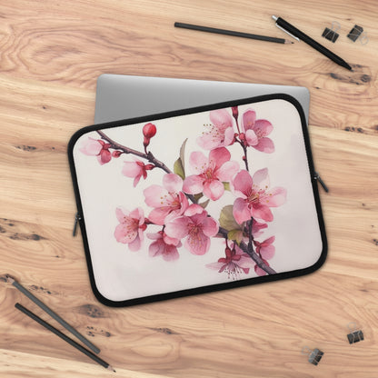 Artistic Flourish: Floral Watercolor Cherry Blossom Laptop Sleeve