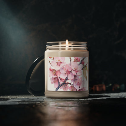 Whimsical Delight: Watercolor Cherry Blossom Tree Scented Soy Candle