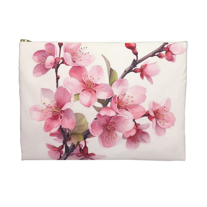 Artistic Flourish: Floral Watercolor Cherry Blossom Accessory Pouch