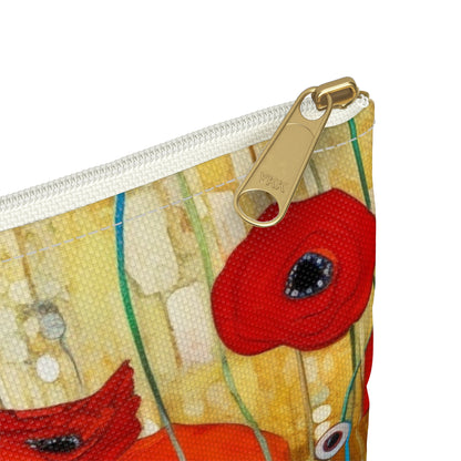 Floral Symphony: Accessory Pouch showcasing Gustav Klimt's Poppies in Art Nouveau