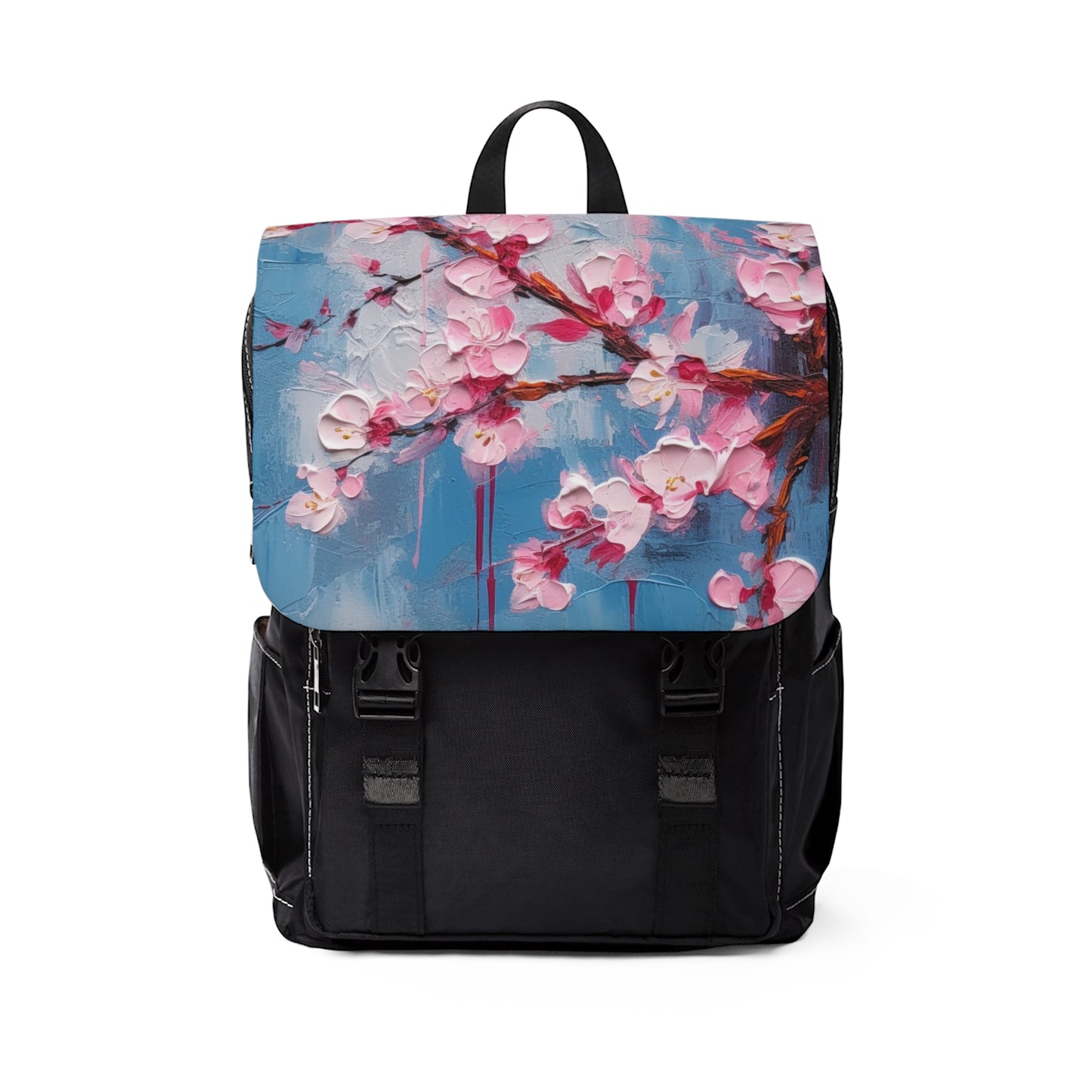 Unisex Casual Shoulder Backpack with Abstract Cherry Blossom Drawing: Embrace the Serenity