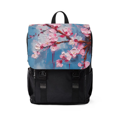 Unisex Casual Shoulder Backpack with Abstract Cherry Blossom Drawing: Embrace the Serenity