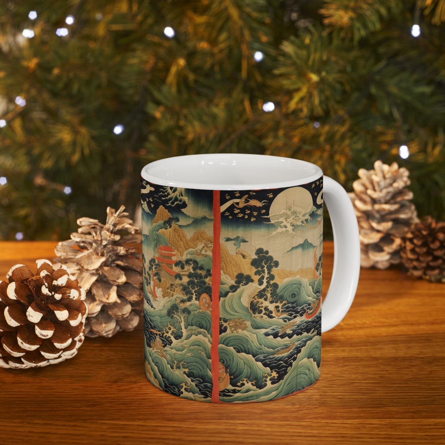 Harmony of the Elements: Japanese Tapestry-Inspired Ceramic Mug