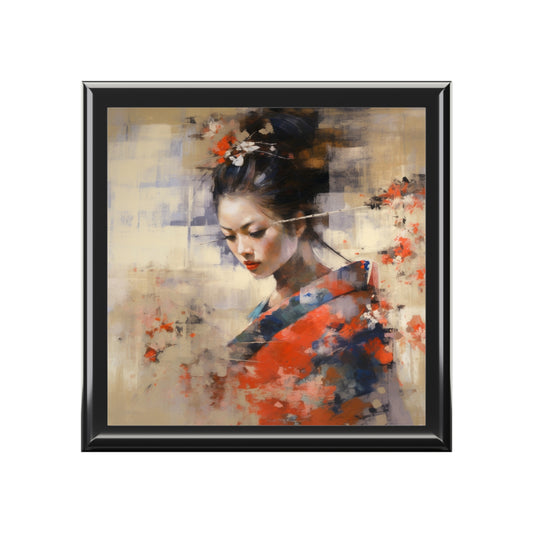 Japanese-Inspired Abstract Oil Painting Jewelry Box: Celebrating Geisha Beauty