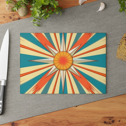 Midcentury Modern Chic: Starburst Glass Cutting Board with Abstract Art Influences