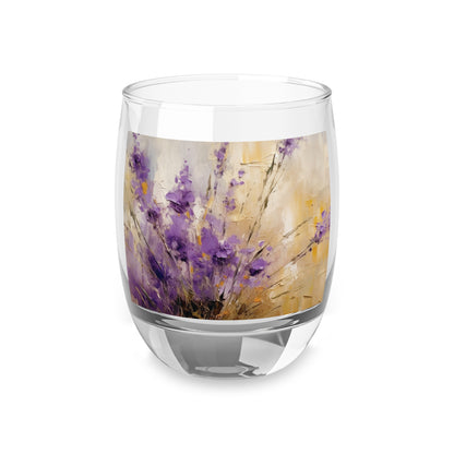 Expressive Lavender Drawing on Whiskey Glass: A Symphony of Colors and Petals