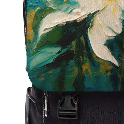 Floral Symphony: Unisex Casual Shoulder Backpack featuring an Abstract Oil Painting of Jasmine