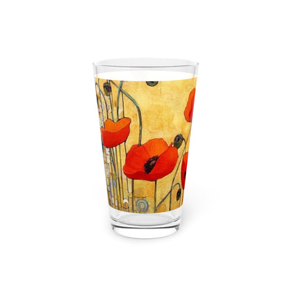 Elevate Your Sip: Pint Glass Adorned with Gustav Klimt's Poppies