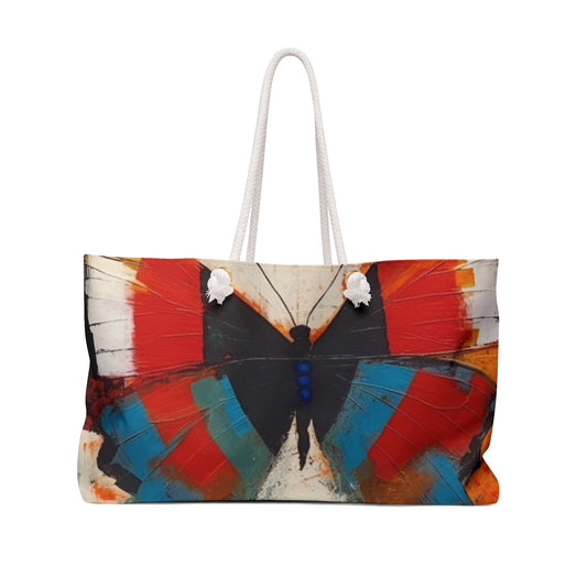 Bauhaus-Inspired Butterfly Symphony: Weekender Bag with Vibrant Colors and Intricate Details