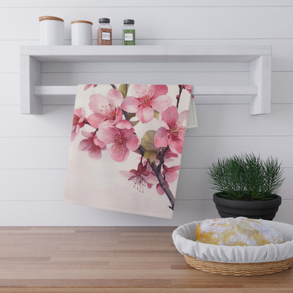 Artistic Flourish: Floral Watercolor Cherry Blossom Kitchen Towel